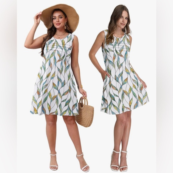 Pleated Front Tank Dresses Fashion 
Sleeveless Pockets Sundress Casual Summer - Picture 4 of 5